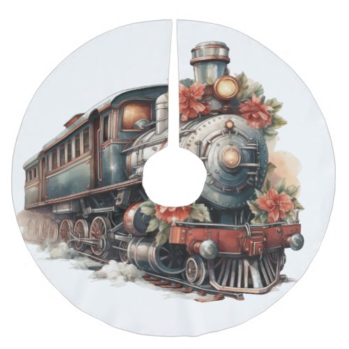 Old_Fashioned Steam Train Retro Christmas Brushed Polyester Tree Skirt