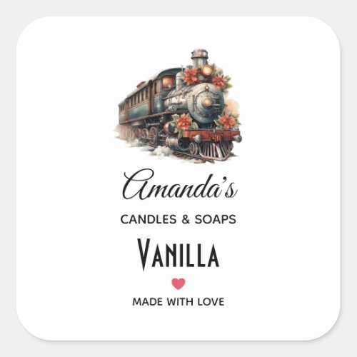 Old_Fashioned Steam Train Retro Christmas Candle Square Sticker