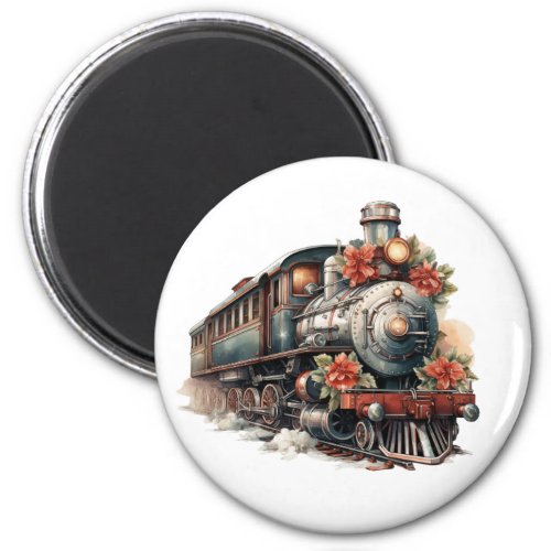 Old_Fashioned Steam Train Retro Christmas Magnet