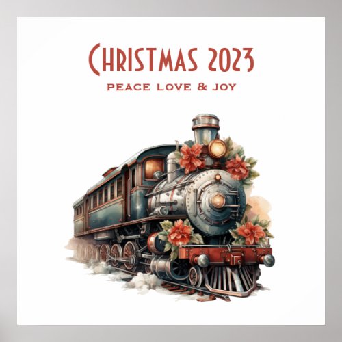 Old_Fashioned Steam Train Retro Christmas Poster