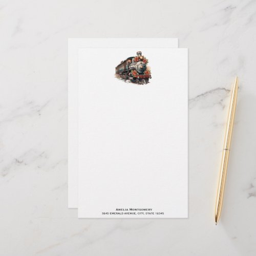 Old_Fashioned Steam Train Retro Christmas Stationery