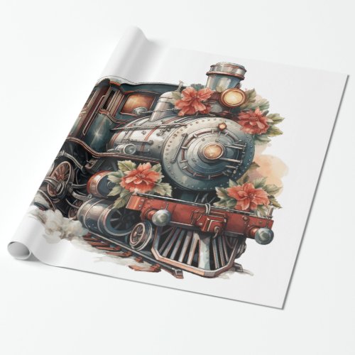  Old_Fashioned Steam Train Retro Christmas Wrapping Paper