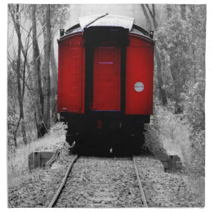 Old Fashioned Steam Train with Red Caboose Cloth Napkin