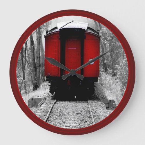 Old Fashioned Steam Train with Red Caboose Large Clock