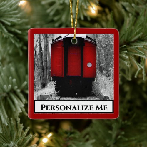 Old Fashioned Steam Train with Red Caboose Ornamen Ceramic Ornament