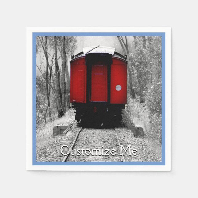 Old Fashioned Steam Train with Red Caboose Paper Napkins (Front)