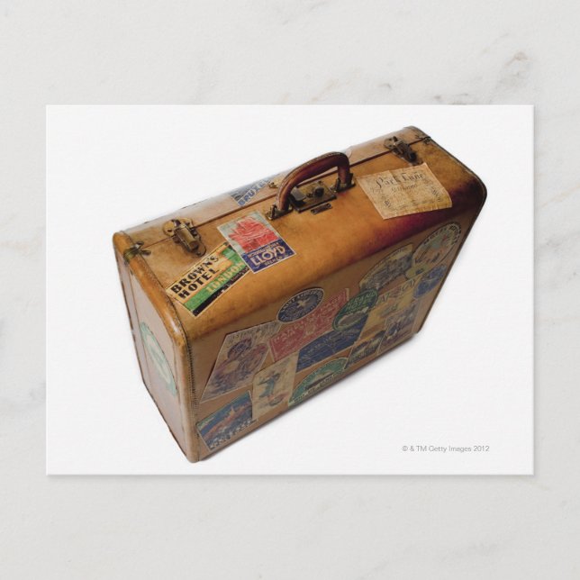 old fashioned suitcase with travel stickers postcard (Front)