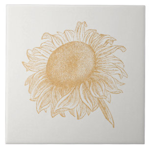 Old Fashioned Sunflower Vintage Flower Art Ceramic Tile