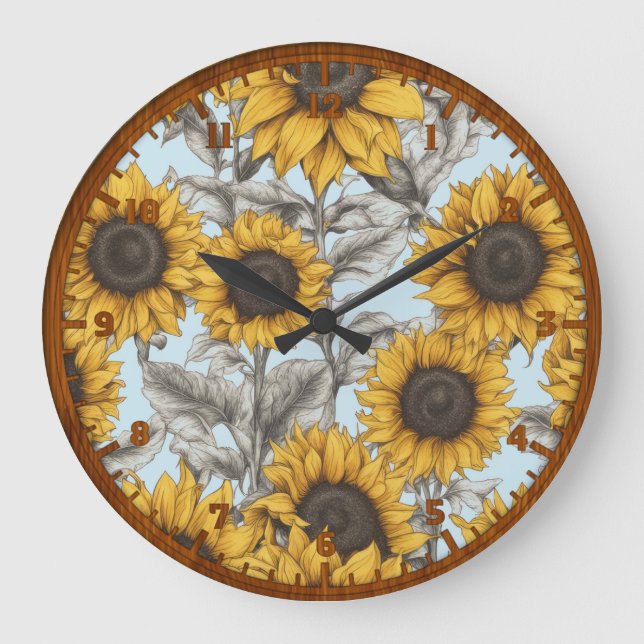 Old Fashioned Sunflowers Large Clock (Front)