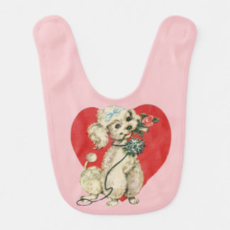 Old Fashioned Sweet Poodle with Flowers and Heart Baby Bib