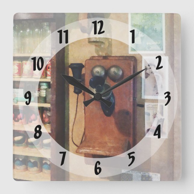 Old Fashioned Telephone Square Wall Clock (Front)
