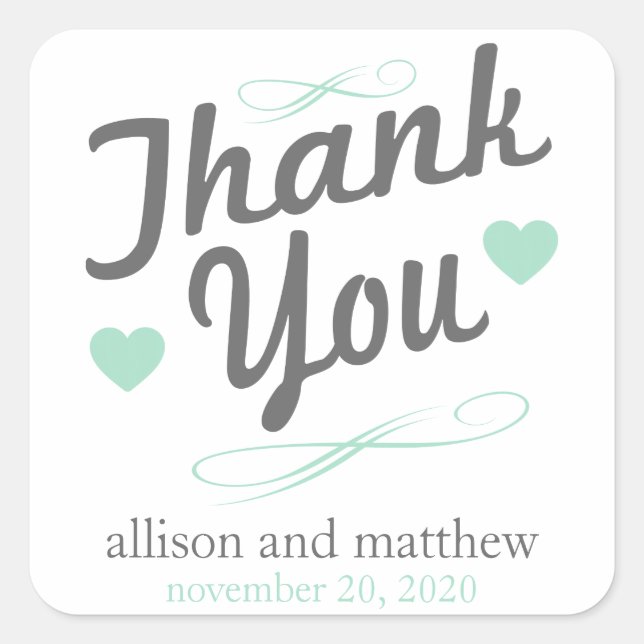 Old Fashioned Thank You Stickers (Gray / Green) (Front)