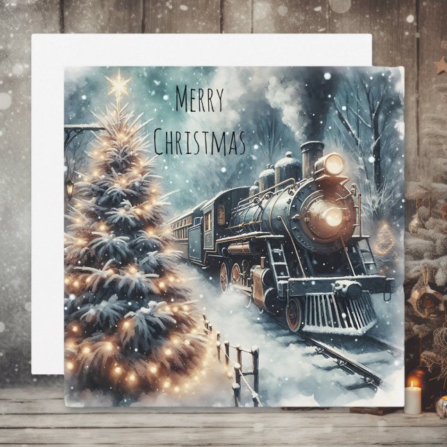 Old-Fashioned Train and Vintage Logo Holiday Card (Creator Uploaded)