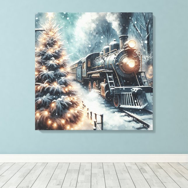 Old-Fashioned Train and Vintage Winter Scene Canvas Print (Insitu(Wood Floor))