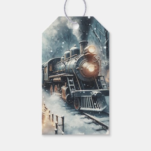 Old_Fashioned Train and Vintage Winter Scene Gift Tags