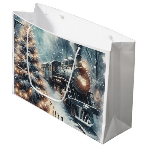 Old_Fashioned Train and Vintage Winter Scene Large Gift Bag