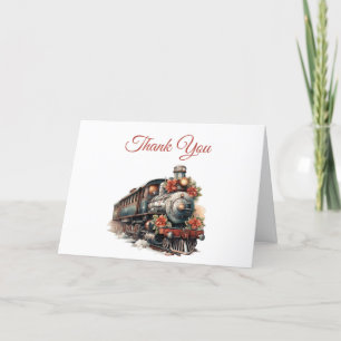 Old-Fashioned Train Retro Christmas Letterpress Thank You Card