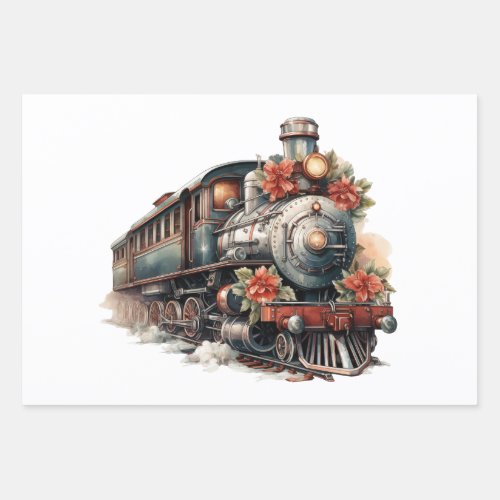 Old_Fashioned Train Retro Christmas Wrapping Paper Sheets