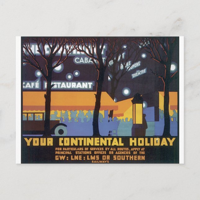 Old fashioned travel poster postcard (Front)