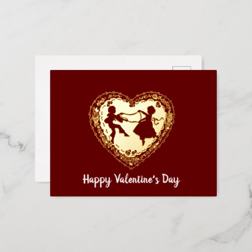 Old Fashioned Valentine Silhouette  Foil Holiday Postcard