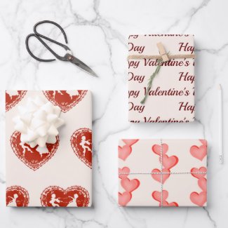 Old Fashioned Valentine's Day with Hearts and Text Wrapping Paper Sheets