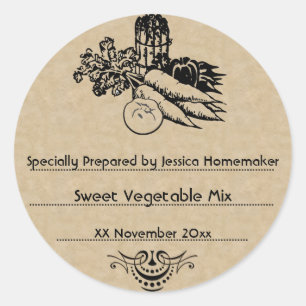 Old Fashioned Vegetable Canning Template Classic Round Sticker