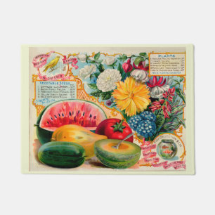 Old fashioned vegetable fruit flower seed advertis doormat
