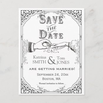 Old Fashioned Victorian Ceremony Save The Date Announcement Postcard by perfectwedding at Zazzle