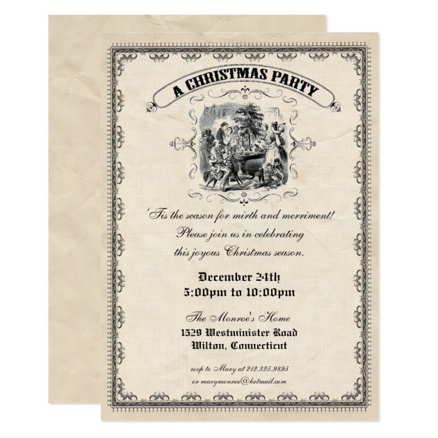 Old Fashioned Victorian Christmas Party Invitation