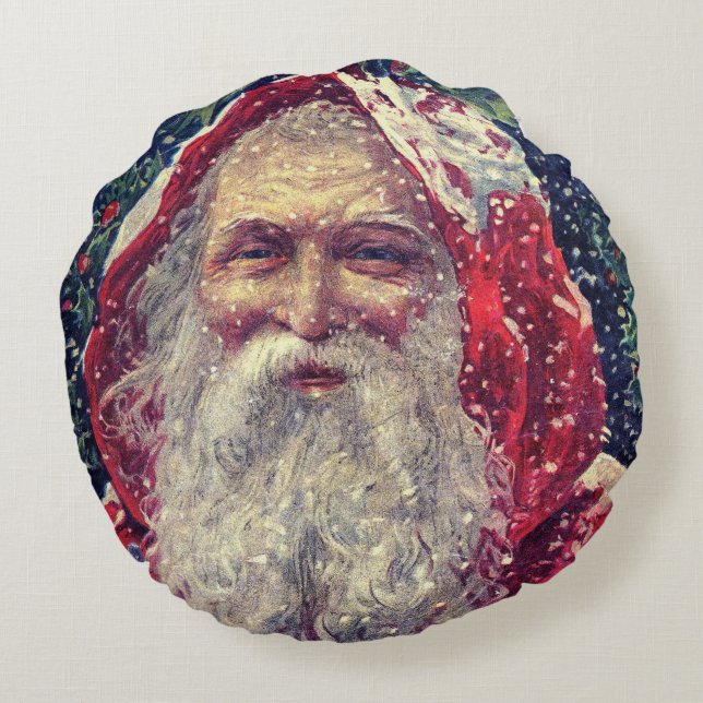 Old-fashioned Victorian Saint Nicholas Round Pillow (Back)