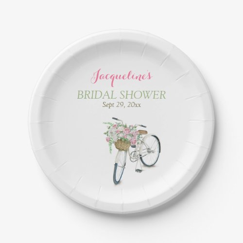 Old Fashioned Vintage Bicycle Basket Pink Roses Paper Plates