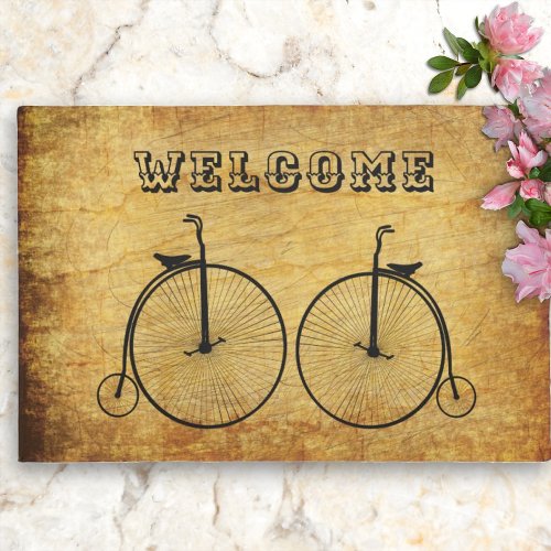 Old Fashioned Vintage Bicycles Couples Welcome Doormat