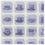 Old Fashioned Vintage Blue China Teacup Pattern Fabric