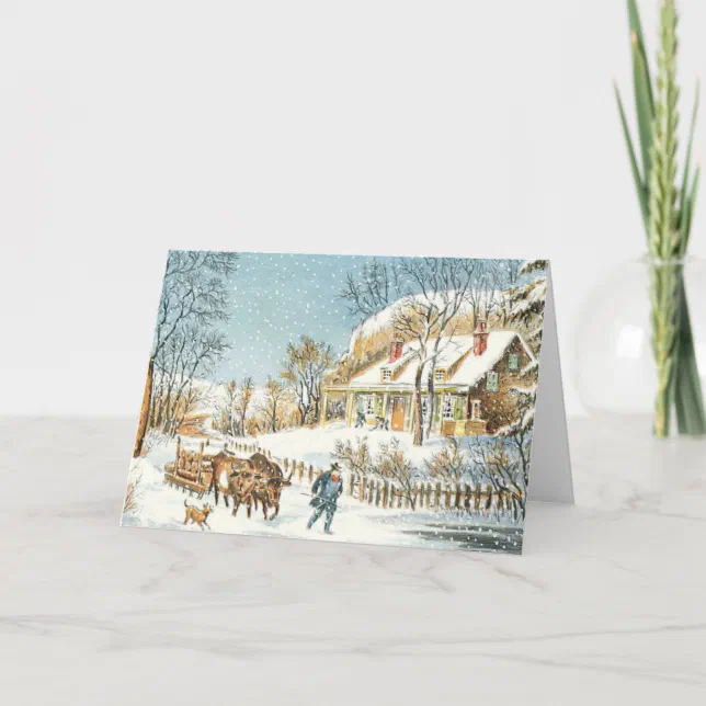 Old-Fashioned Vintage Christmas Card Blank Inside | Zazzle