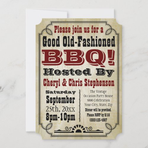 Old_Fashioned Vintage Country BBQ Barbeque Party Invitation