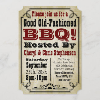 Old-Fashioned Vintage Country BBQ Barbeque Party Invitation