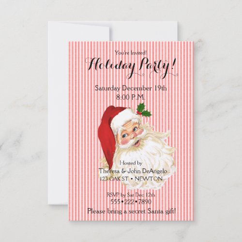 Old Fashioned Vintage Santa Claus Red White Stripe Invitation