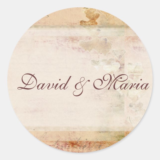 Old fashioned vintage wedding design classic round sticker (Front)