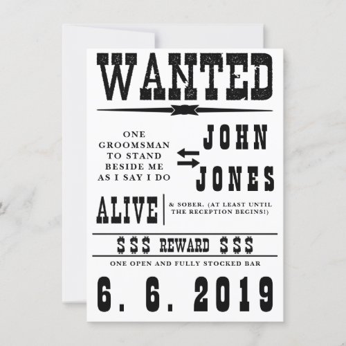 Old Fashioned Wanted Groomsman Card Invitation