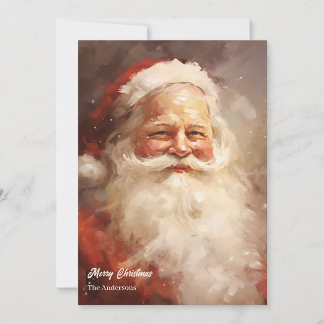 Old fashioned watercolor Santa Claus smiling Holiday Card (Front)