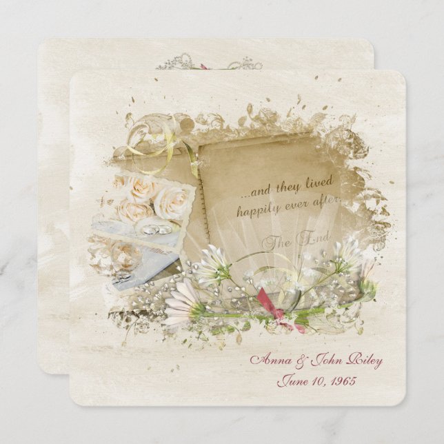 Old-Fashioned Wedding Book Vow Renewal Invitation (Front/Back)