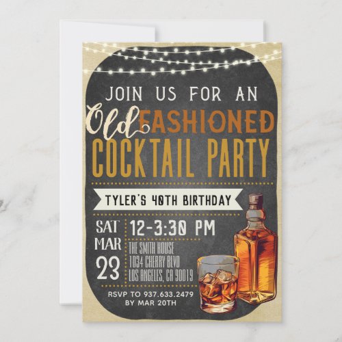 Old Fashioned Whiskey Birthday Invitation