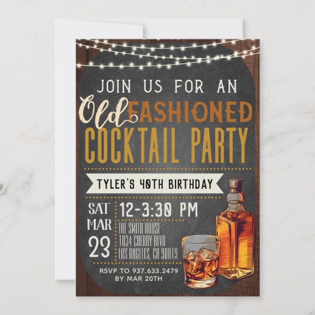 Old Fashioned Whiskey Birthday Invitation (Front)
