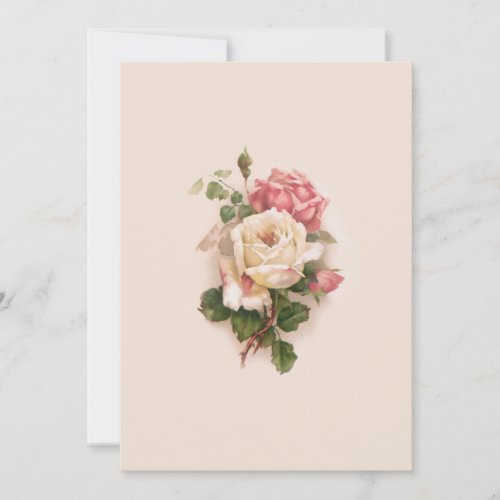 Old Fashioned WhitePink Roses_Buff Background Note Card