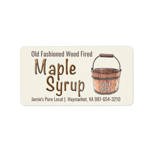 Old Fashioned Wood Fired Tap  Bucket Maple Syrup  Label