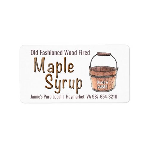 Old Fashioned Wood Fired Tap  Bucket Maple Syrup  Label
