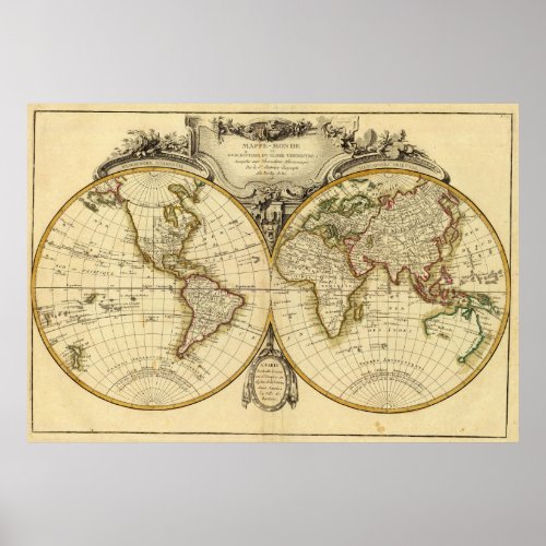 Old Fashioned World Map 1782 Poster