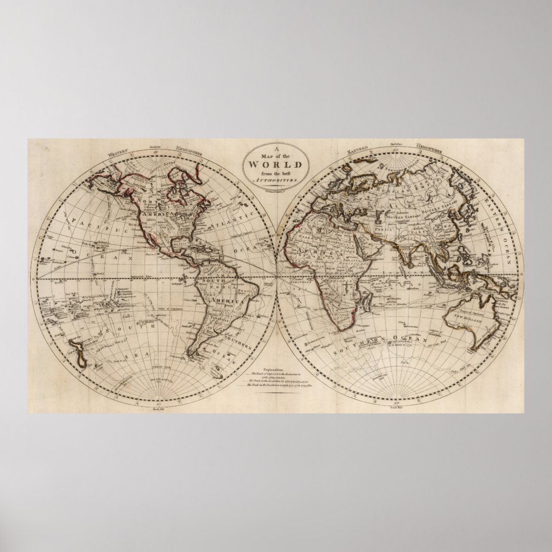 Old Fashioned World Map (1795) Poster Zazzle