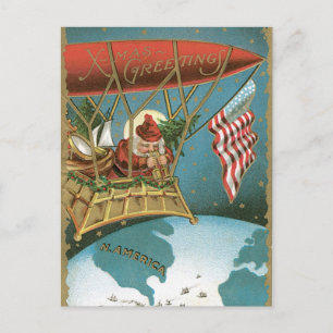 Old Fashioned X-Mas Greetings American Santa Holiday Postcard