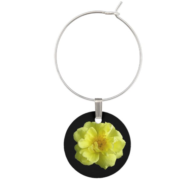 Old Fashioned Yellow Rose Flower Floral Wine Charm